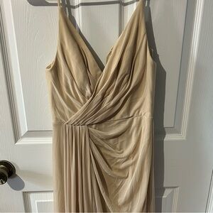 Azazie Champagne Draped Maxi Dress
